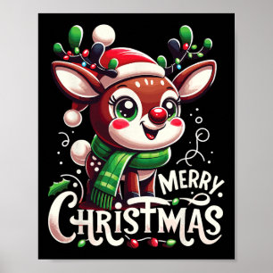 Merry Christmas Reindeer Tree Lights Xmas Family M Poster