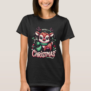 Merry Christmas Reindeer Tree Lights Xmas Family M T-Shirt
