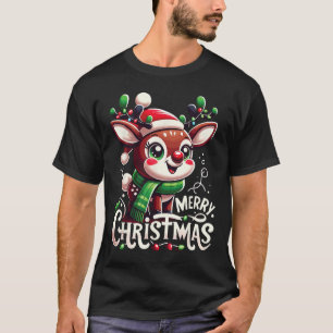 Merry Christmas Reindeer Tree Lights Xmas Family M T-Shirt
