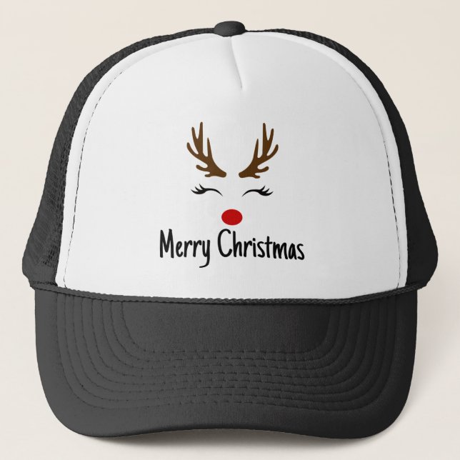 Merry Christmas Reindeer Trucker Hat (Front)