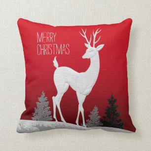 Merry Christmas Reindeer vintage   red Cushion