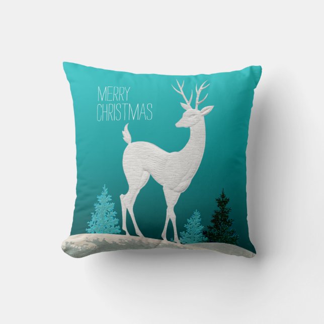 Merry Christmas Reindeer vintage | teal Cushion (Front)