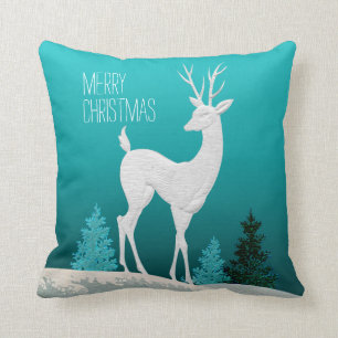Merry Christmas Reindeer vintage   teal Cushion