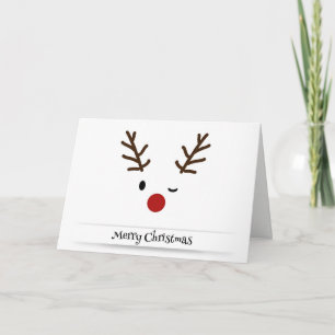 Merry Christmas Reindeer Wink Holiday Xmas Card