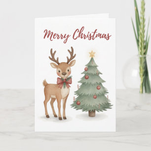 Merry Christmas Reindeer with Christmas Tree Card