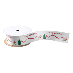 Merry Christmas Reindeer with Long Scarf Satin Ribbon
