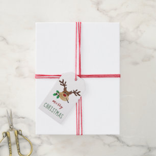 Merry Christmas Reindeer With Mistletoe Gift Tags