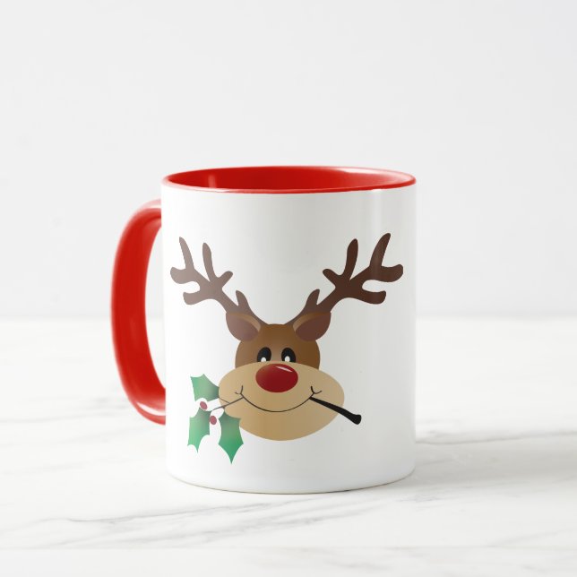 Merry Christmas Reindeer With Mistletoe Mug (Front Left)