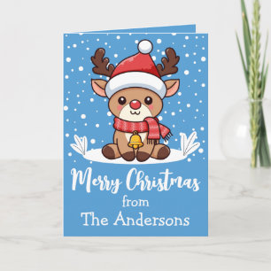 Merry Christmas Reindeer With Santa Hat Custom Card
