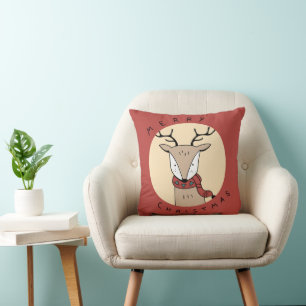 Merry Christmas Reindeer with Scarf with Lights Cushion