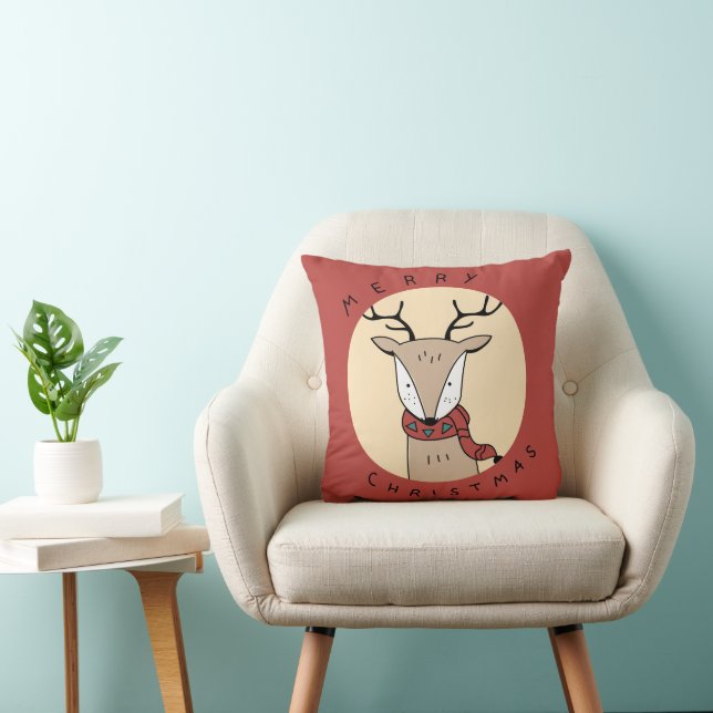 Merry Christmas Reindeer with Scarf with Lights Cushion (Chair)