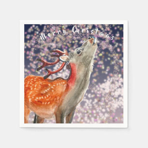 Merry Christmas reindeer with sparkling lights Napkin