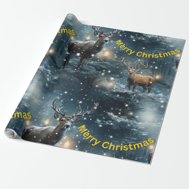 Merry Christmas Reindeer Wrapping Paper (Unrolled)