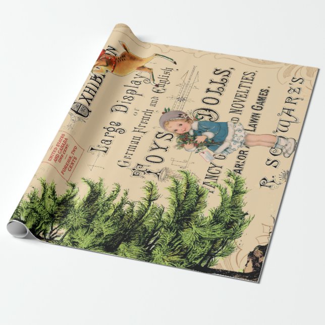 Merry Christmas Reindeer Wrapping Paper (Unrolled)