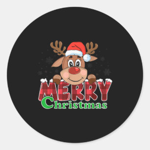 Merry Christmas Reindeer Xmas Family Kids Men Wome Classic Round Sticker