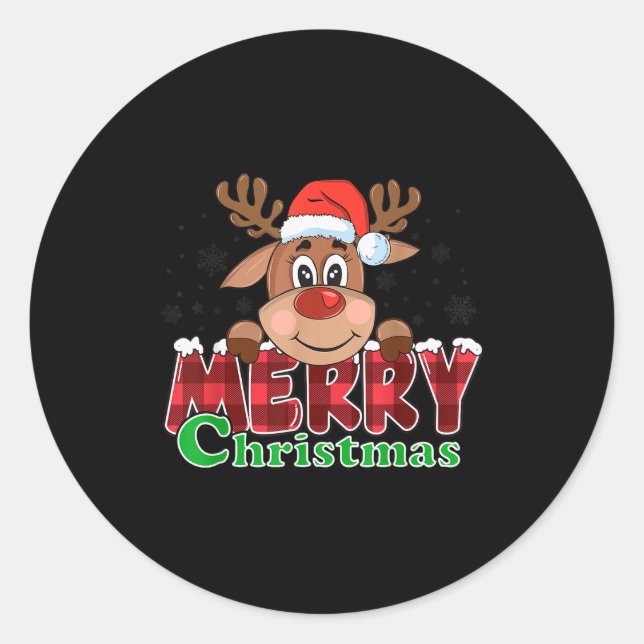 Merry Christmas Reindeer Xmas Family Kids Men Wome Classic Round Sticker (Front)