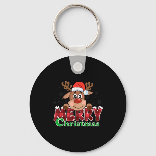 Merry Christmas Reindeer Xmas Family Kids Men Wome Key Ring (Front)