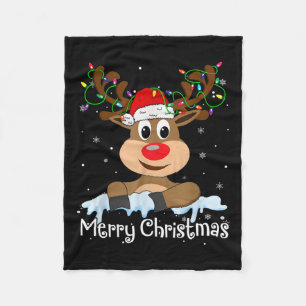 Merry Christmas Reindeer Xmas Family Matching Men Fleece Blanket