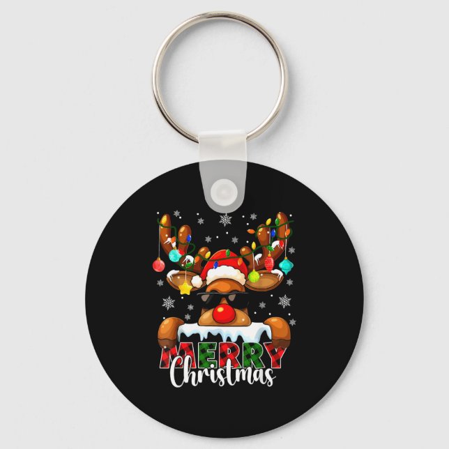 Merry Christmas Reindeer Xmas Family Matching Men  Key Ring (Front)