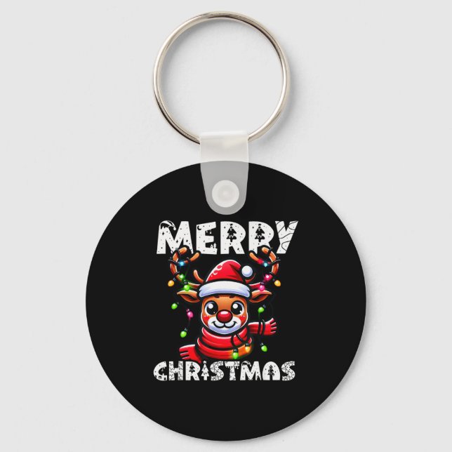 Merry Christmas Reindeer Xmas Family Men Women 202 Key Ring (Front)