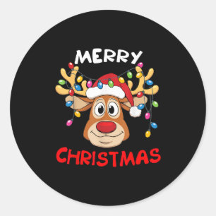 Merry Christmas Reindeer Xmas Family Men Women  Classic Round Sticker