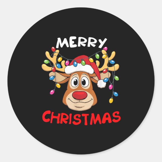 Merry Christmas Reindeer Xmas Family Men Women  Classic Round Sticker (Front)