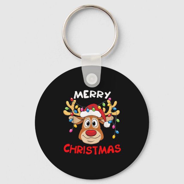 Merry Christmas Reindeer Xmas Family Men Women  Key Ring (Front)