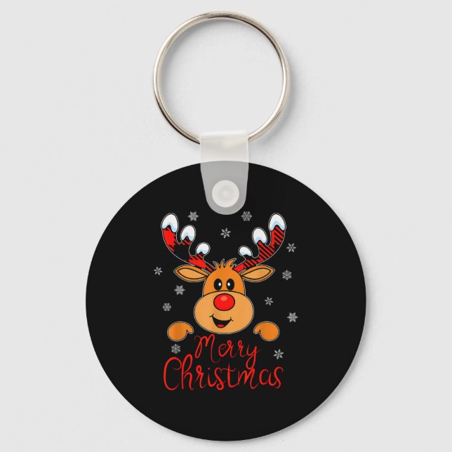 Merry Christmas Reindeer Xmas Family Men Women  Key Ring (Front)