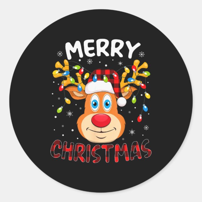 Merry Christmas Reindeer Xmas Family Men Women Kid Classic Round Sticker (Front)