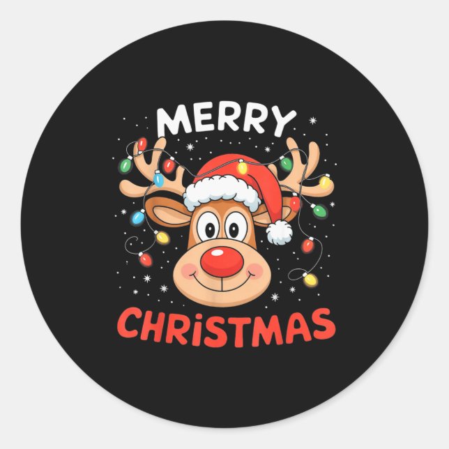 Merry Christmas Reindeer Xmas Family Men Women Kid Classic Round Sticker (Front)