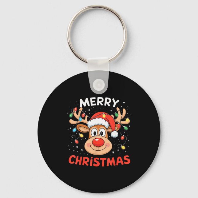 Merry Christmas Reindeer Xmas Family Men Women Kid Key Ring (Front)