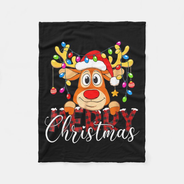 Merry Christmas Reindeer Xmas Family Pajamas Buffa Fleece Blanket (Front)