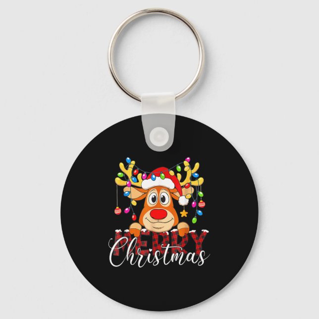 Merry Christmas Reindeer Xmas Family Pajamas Buffa Key Ring (Front)