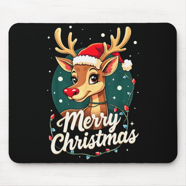 Merry Christmas Reindeer Xmas Family Winter Fun  Mouse Mat (Front)