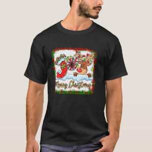 Merry Christmas Reindeer Xmas Light Stocking Snow T-Shirt