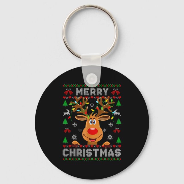 Merry Christmas Reindeer Xmas Pajama Family Men Wo Key Ring (Front)