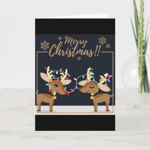 Merry Christmas Reindeers Folded Holiday Card