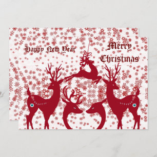 Merry Christmas Reindeers New Year Family Custom Holiday Card