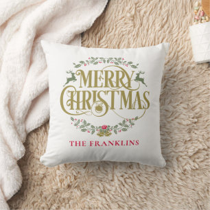 Merry Christmas Reindeers Personalised Family Cushion
