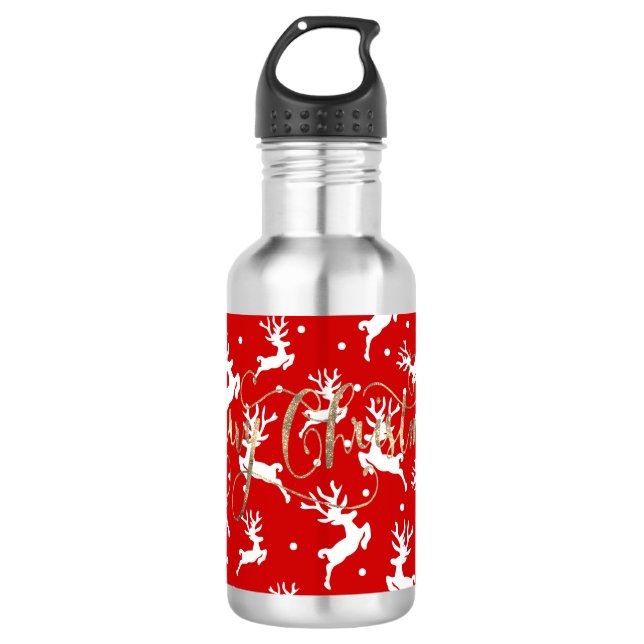 Merry Christmas Reindeers Red 532 Ml Water Bottle (Front)