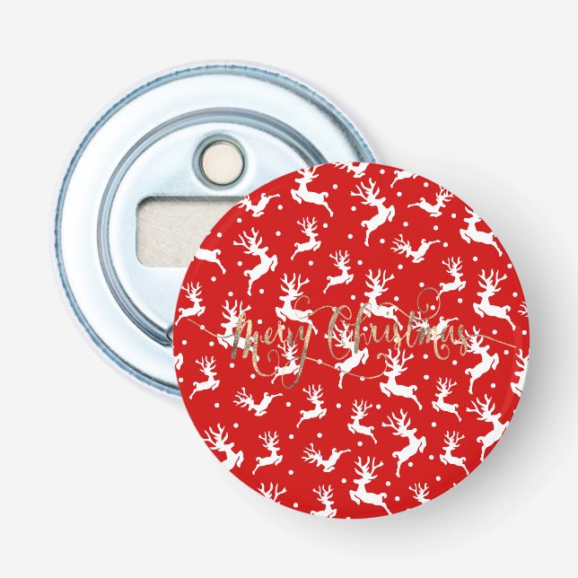 Merry Christmas Reindeers Red  Bottle Opener (Front)