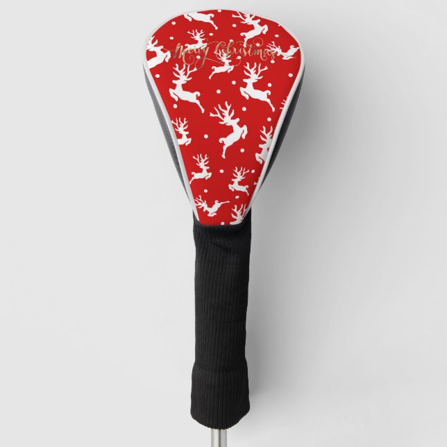 Merry Christmas Reindeers Red   Golf Head Cover (Front)