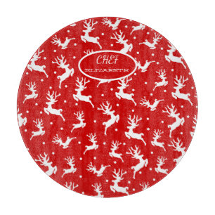 Merry Christmas Reindeers Red Holiday Cutting Board