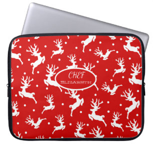 Merry Christmas Reindeers Red Holiday Laptop Sleeve