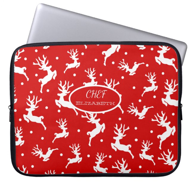 Merry Christmas Reindeers Red Holiday   Laptop Sleeve (Front)