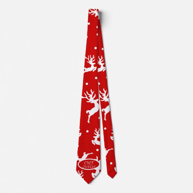 Merry Christmas Reindeers Red Holiday Tie (Front)