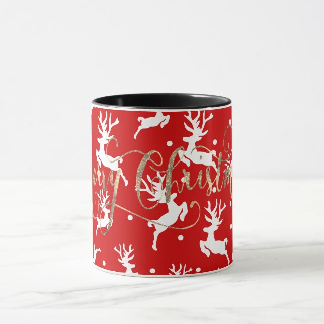 Merry Christmas Reindeers Red  Mug (Center)