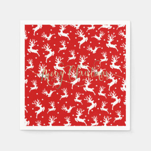 Merry Christmas Reindeers Red Napkin