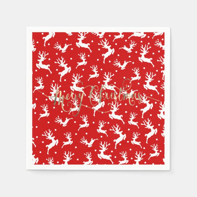 Merry Christmas Reindeers Red Napkin (Front)