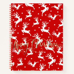 Merry Christmas Reindeers Red  Notebook